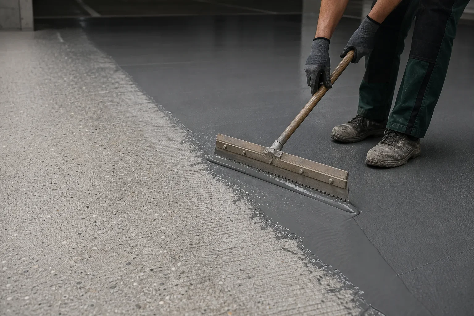 Fachgerechter Auftrag einer Epoxidharzbeschichtung auf vorbereitetem Beton